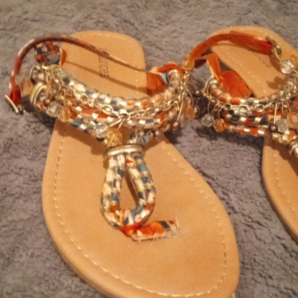 Maurice's phone sandal that's braided and jeweled